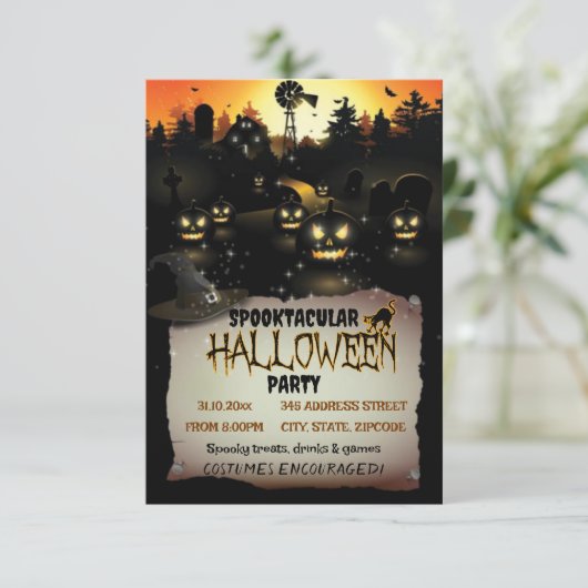 Editierbare Halloween-KostümParty Einladung (Stehend Vorderseite)