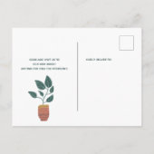 Editierbare Haus Pflanze Retro Boho Drehbuch beweg Ankündigungspostkarte (Rückseite)