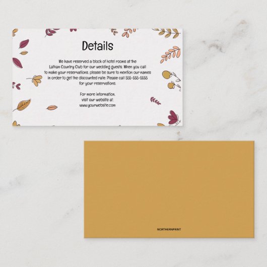Editierbare Herbstblätter Details zur Hochzeit Begleitkarte (Vorne/Hinten)
