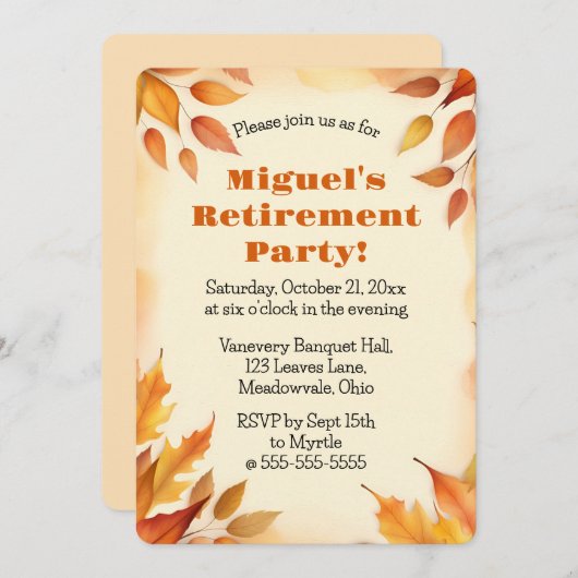 Editierbare Herbstblätter Einladung (Vorne/Hinten)