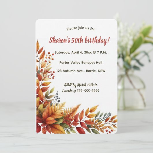 Editierbare Herbstblätter Einladung (Stehend Vorderseite)