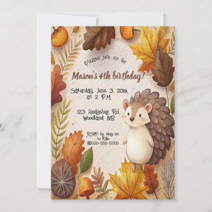 Editierbare Herbstblätter und Igel zum Geburtstag Einladung