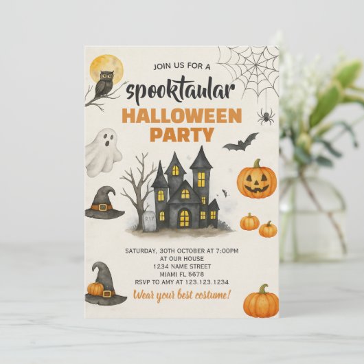 Editierbare HerbstHalloween-Einladung Einladung (Stehend Vorderseite)