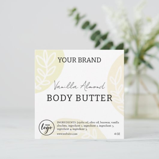 Editierbare, herunterladbare Body Butter Labels Einladung (Stehend Vorderseite)