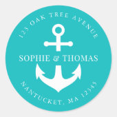 Editierbare Hintergrundfarbe Ankerfarben-Rücksende Runder Aufkleber (Vorderseite)