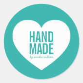 Editierbare Hintergrundfarbe Handmade Modern Heart Runder Aufkleber (Vorderseite)