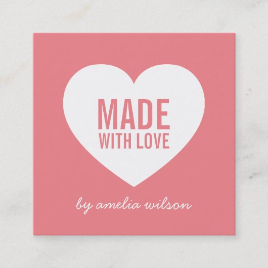 Editierbare Hintergrundfarbe hergestellt mit Liebe Quadratische Visitenkarte (Vorderseite)
