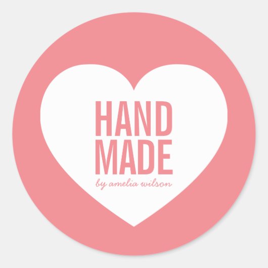 Editierbare Hintergrundfarbe Modernes Herz handgef Runder Aufkleber (Vorderseite)