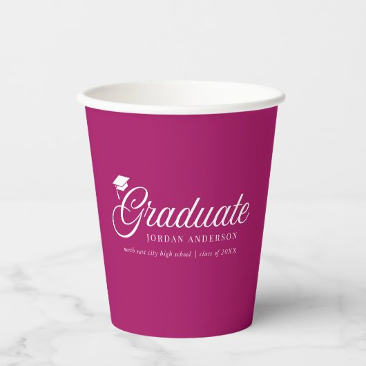 Editierbare Hintergrundfarbe Mortarboard Graduate Pappbecher (Vorderseite)