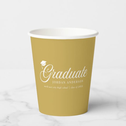 Editierbare Hintergrundfarbe Mortarboard Graduate Pappbecher (Rückseite)