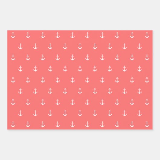 Editierbare Hintergrundfarbe Weißer Anker Nautic Geschenkpapier Set (Vorderseite)