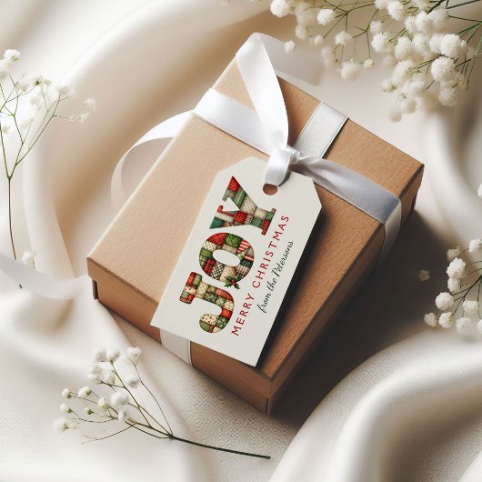 Editierbare Joy Weihnachten | Patchwork  Geschenkanhänger