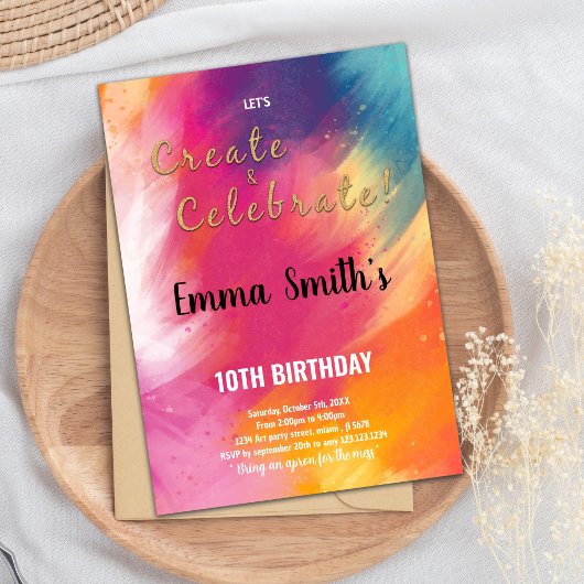 Editierbare Kids Art Party Card mit Rainbow Splash Einladung