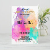Editierbare Kids Art Party Card mit Rainbow Spritz Einladung (Stehend Vorderseite)