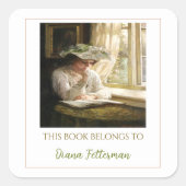 Editierbare Lady beim Lesen durch ein Window-Buchz Quadratischer Aufkleber (Vorderseite)