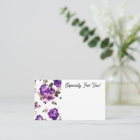 Editierbare Lila Blume Shop Bouquet Message Card Visitenkarte (Stehend Vorderseite)