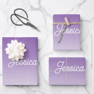 (Editierbare) lila Ombre-Farbe & Ihr Text Geschenkpapier Set