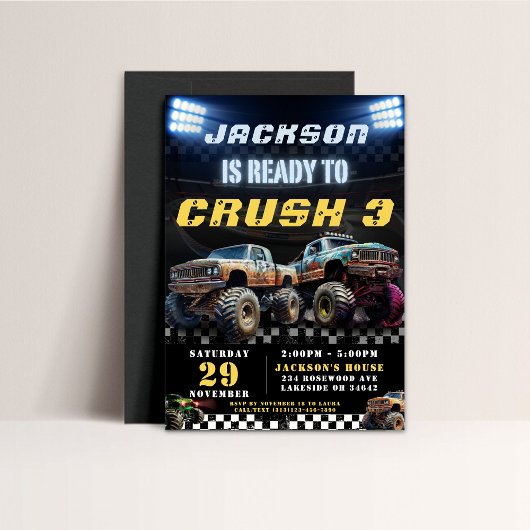Editierbare Monster Truck Boys Geburtstagsparty Einladung