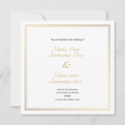 Editierbare Namen mit Goldeffektgrenze Einladung (Vorderseite)