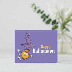 Editierbare Niedliche Halloween-Broom-Postkarte Feiertagspostkarte