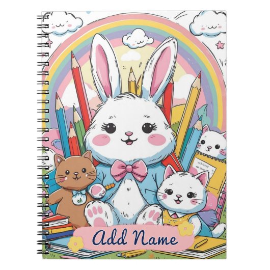 Editierbare Niedliche Rainbow School Notebook Notizblock (Vorderseite)