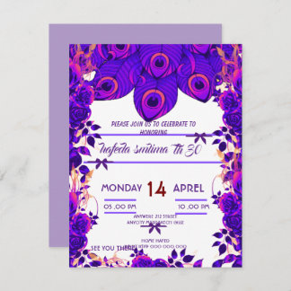 Editierbare Party Einladungen Peacock Feather Glit