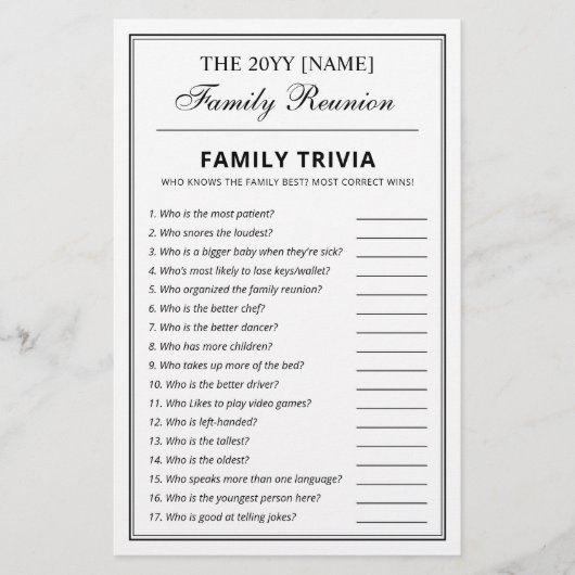 Editierbare Party Games Trivia & Bingo Family Wied Flyer (Vorne)