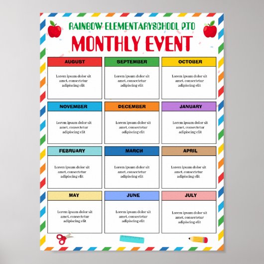 Editierbare PTO PTA Monatliche Veranstaltungsvorla Poster (Vorne)