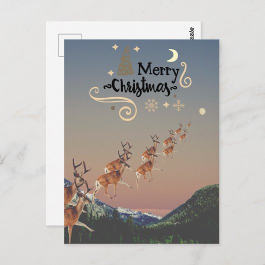 Editierbare Rentiere über den Bergen Postkarte (Vorne/Hinten)