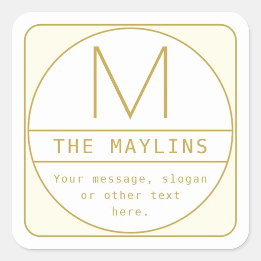 Editierbare Retro-moderne Designvorlage Gold & Wei Quadratischer Aufkleber (Vorderseite)