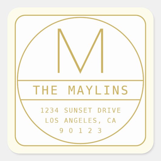 Editierbare Retro-moderne Designvorlage Gold & Wei Quadratischer Aufkleber (Vorderseite)