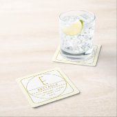 Editierbare Retro-moderne Designvorlage Gold & Wei Rechteckiger Pappuntersetzer (Vor Ort)