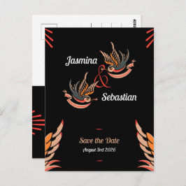 Editierbare Rockabilly-Swallows Wedding Save the D Postkarte