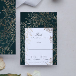 Editierbare Romantische Blume Wreath Emerald Gold RSVP Karte