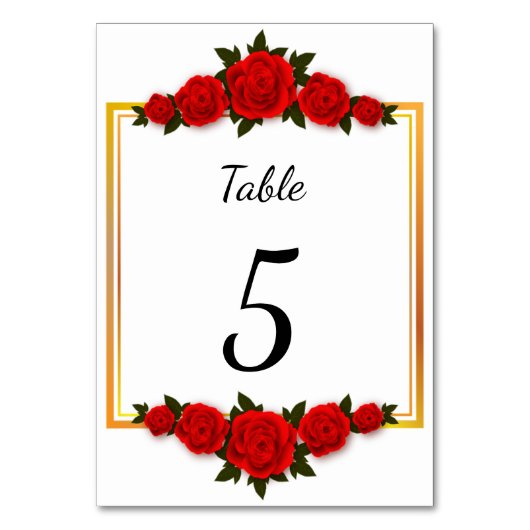 Editierbare Romantische Goldrahmen mit Rose Tischnummer (Vorderseite)