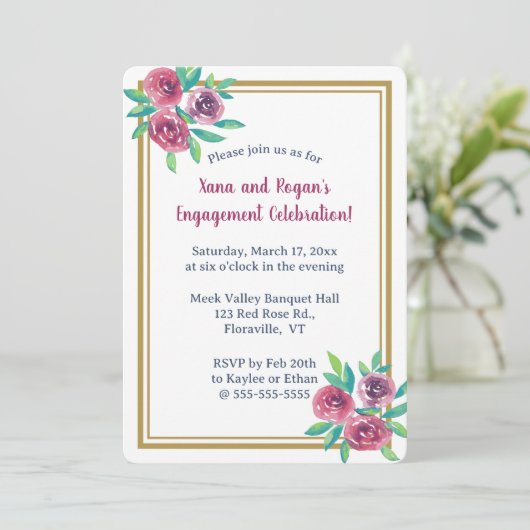 Editierbare romantische Rose Einladung (Stehend Vorderseite)