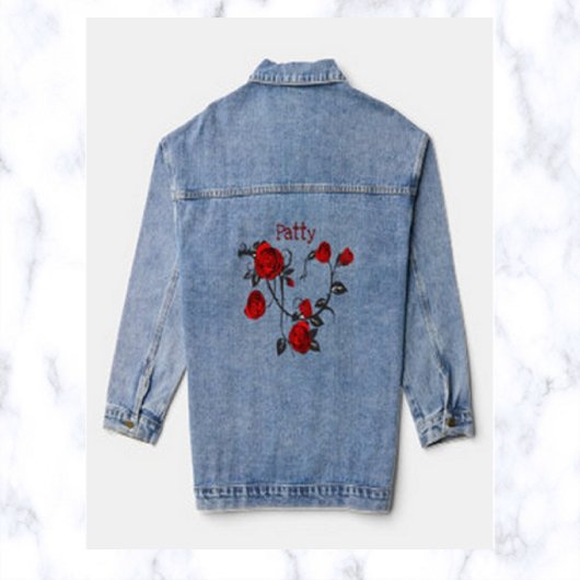 Editierbare romantische Rote Rosen Jeansjacke