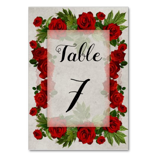 Editierbare romantische Rote Rosen Tischnummer (Rückseite)