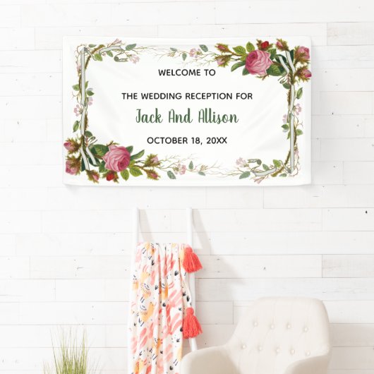 Editierbare Rosa Minimalistische Blumengrün Banner (Insitu)