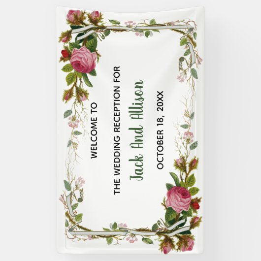 Editierbare Rosa Minimalistische Blumengrün Banner (Vertikal)