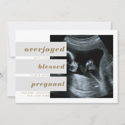 Editierbare Schlagzeilen 2 Foto Gold Grau Schwange Ankündigung (Vorderseite)