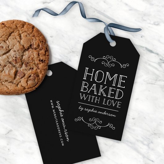 Editierbare Schnörkel Zuhause gebacken mit Liebe Geschenkanhänger