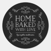 Editierbare Schnörkel Zuhause gebacken mit Liebe Runder Aufkleber (Vorderseite)