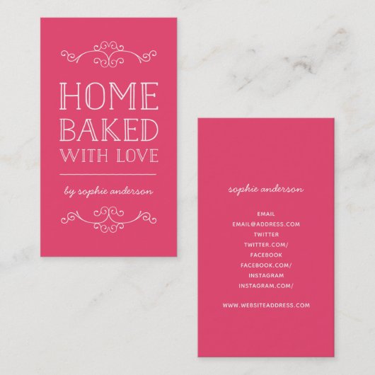 Editierbare Schnörkel Zuhause gebacken mit Liebe Visitenkarte (Vorne/Hinten)