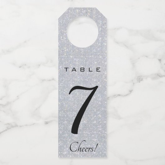 Editierbare Silver Crystal-Tischnummer Flaschenanhänger (Vorderseite)
