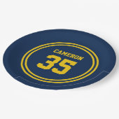 Editierbare Streifen und Hintergrundfarbe sportlic Pappteller (Schrägansicht)