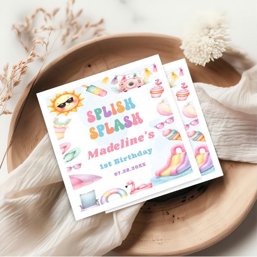 Editierbare Summer Splish Splash Geburtstagsparty Serviette