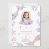 Editierbare Tauchen in fünf Meerjungfrau Einladung (Vorderseite)