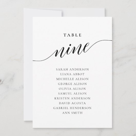Editierbare Tischnummer Neun Sitzkarten (Vorderseite)