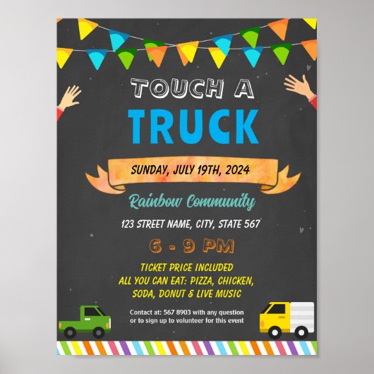 Editierbare Touch a Truck Fundraiser Flyer Poster (Vorne)